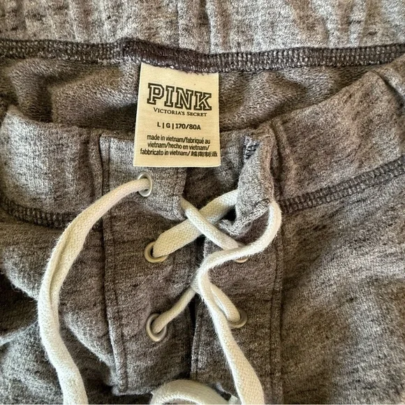 PINK VICTORIA’S SECRET HEATHER GRAY LACE-UP LIGHTWEIGHT LOGO SWEATPANTS *LARGE - Picture 3 of 16